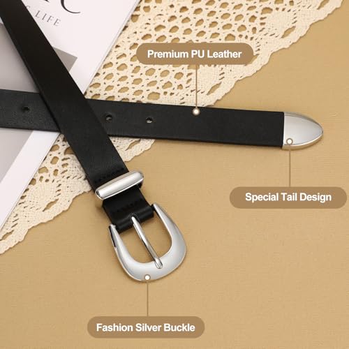 Women Leather Belt Fashion Waist belt Ladies Western Belt with Silver Buckle for Jeans Pants Dress2
