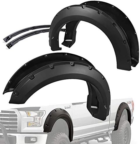 Syneticusa Pocket Style Bolt On Rivet Fender Flares Smooth Black Replacement for 2015-2017 F150 F-150