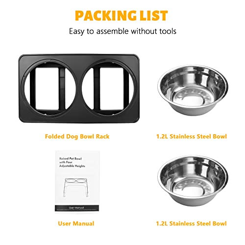 Toozey Elevated Dog Bowls 4 Adjustable Heights, Raised Dog Bowl For Large Medium Small Dogs And Pets, Dog Bowl Stand With 2 Stainless Steel Dog Food Bowls, 4 Heights-3.1", 8.6", 10.2", 11.8"(Black) #TOP7