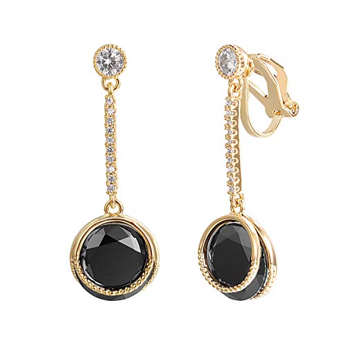 Yoursfs Clip on Earring for Women Non Pierced Ears 18K Yellow Gold Plated Earrings Black Cubic Zirconia Dangle Earrings Yoursfs Clip on Earring for Women Non Pierced Ears 18K Yellow Gold Plated Earrings Black Cubic Zirconia Dangle Earrings