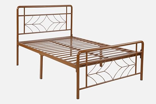 Image of Vara Metal Single Size Bed Without Storage | Wrought Iron Single Bed with Headboard & Footboard| Sturdy Powder Coated Platform Cot for Bedroom, Living Room, (Vara Brown)