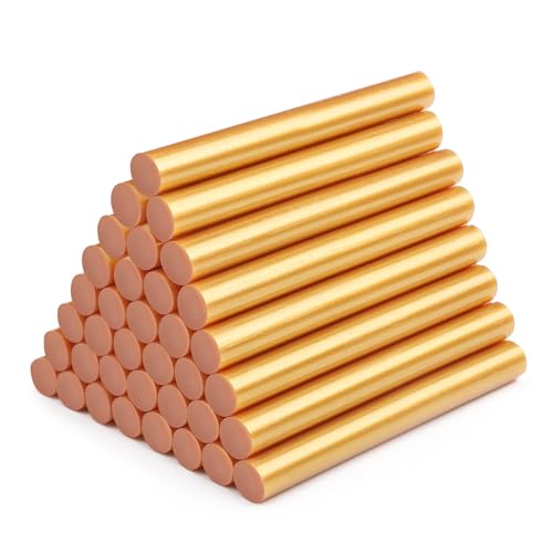 36 Pcs 4" Longue x 0.43" Bâtons de colle métallisés dorés chaud couleur pleine taille, bâtons de colle haute et basse température pour sceller le timbre de cire, l'artisanat, DIY, Décoration