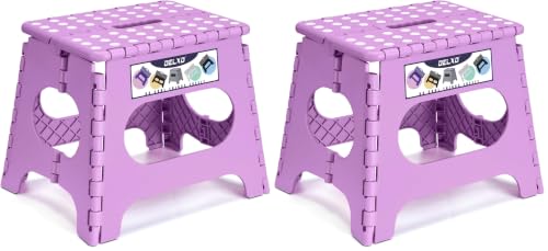 Image of Delxo 11 inch Folding Step Stool, Non-Slip Foldable Stools Up to 300 LBS, Step Stool with Handle, Lightweight for Kitchen, Bathroom, Bedroom, Garden, Light Purple, 1PC (Pack of 2)