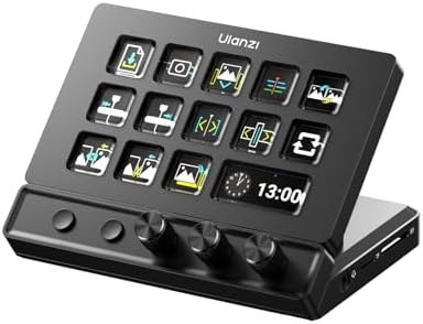 ULANZI D200X Stream Controller with 3 Knobs, 14 LCD Keys Macro Keyboard | Customizable Key 8-in-1 USB-C Hub Docking Station with 4K HDMI Content Creator Equipment for OBS/Video Editing/Photography/PC