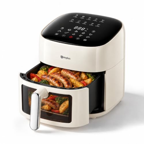 SIMPLUS Heißluftfritteuse 6,5 L, Airfryer XL mit Sichtfenster & Touchscreen, 1500 W, schlankes Design, 10 Programme, 80–200 °C, Antihaftkorb, 360° Heißluft, fettarmes Kochen