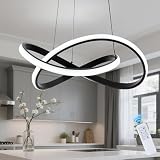 MAYNA Modern LED Pendant Light with Remote Control, 3-Color Dimmable Contemporary LED Chandelier with Irregular Ring Lights, Modern Chandeliers for Dining Room Kitchen, Black 25.6 inch