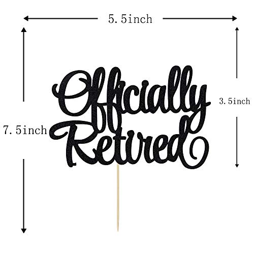 Black Glitter Officially Retired Cake Topper, Happy Retirement Cake Decorations, Retirement Party Supplies Decor #TOP6