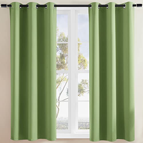 Rutterllow Blackout Curtains for Bedroom, Thermal Insulated Room Darkening Curtains 2 Panels for Living Room, Grommet Top (38x45 Inch, Fresh Green)