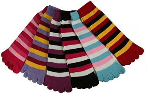 RSG Hosiery Funky Striped Toe Socks 12 Pack (Assorted Stripes)