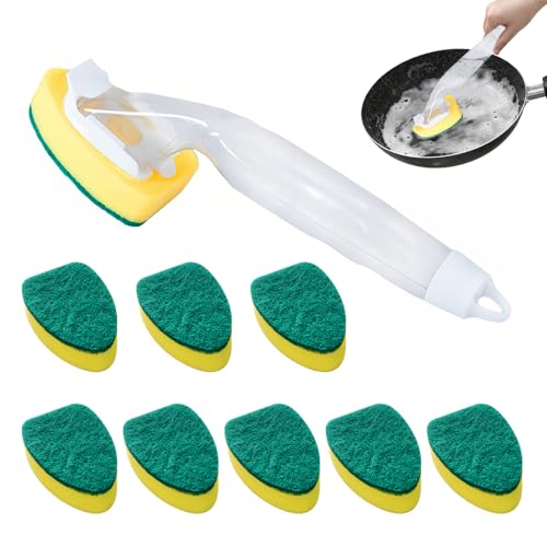 Gativs Reemplazo de Cepillo de Lavado de Plato, 10 Piezas, Ventita de Servicio para Cocina, Recarga de Esponja Verde con Mango de Limpieza Reemplazable