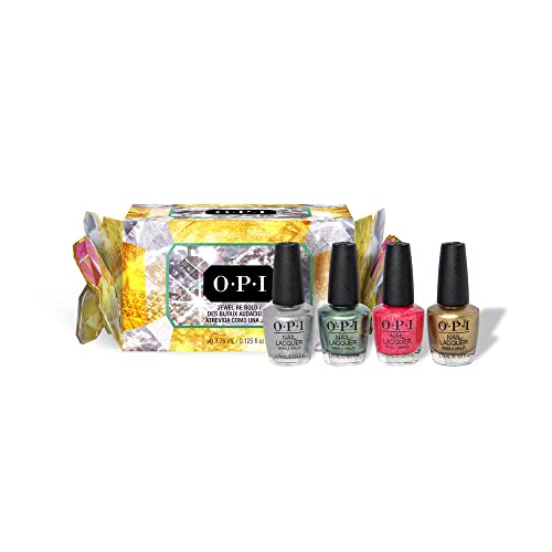 OPI Jewel be Bold Christmas Collection Cracker – Set de regalo de esmalte de uñas – 4 minis de esmalte de uñas con duración de hasta 7 días – con pincel extra ancho ProWide – 4 x 3,75 ml