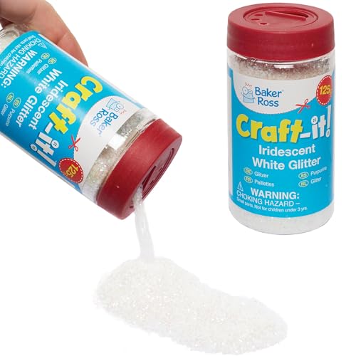 Baker Ross Pot distributeur de paillettes blanche - Idéal pour les activités de scrapbooking ou décoration de cartes, 115g