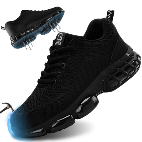 Image of GLANOUDUN Steel Toe Work Shoes for Men, Lightweight Black Work Shoes with Puncture Resistant Midsole, Comfortable Safety Footwear for Warehouse Construction