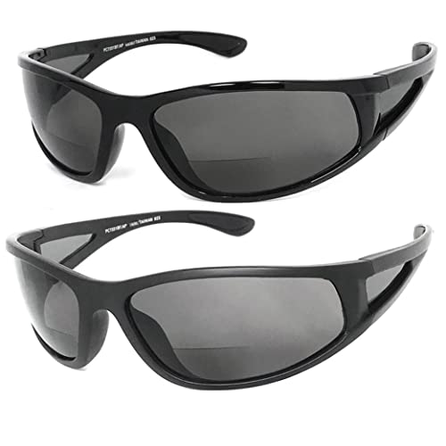 1 Inner Bifocal Sunglasses Wrap Mens Womens UV Sun Fishing Reading Black +2.00