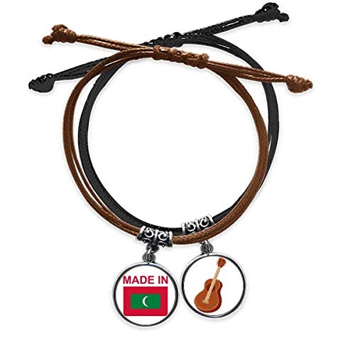 Pulsera Maldivas de cuero con guitarra y cuerda trenzada unisex