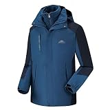 Herren 3 in 1 wasserdichte Jacke Windjacke Klettern Skijacke Fleece Warme Oberbekleidung mit Haube Mehrfachtaschen Winter (Color : Blue-B, Size : 6XL)