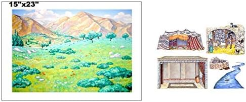 Hillside Meadow Flannel Board Cover & Overlays- River Stone Well Stable Tent Interior Scripture Stories Bible- Precut