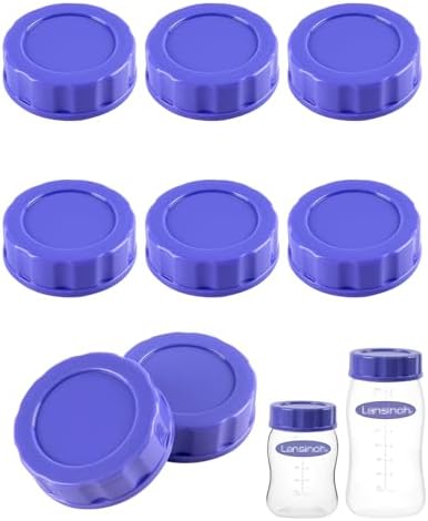 Baby Bottle Caps Compatible with Lansinoh Bottles, Travel and Storage Bottle Lids Replacement, 8 Count, Purple