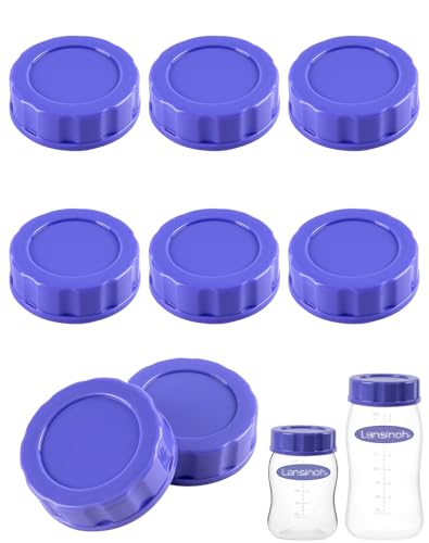 Baby Bottle Caps Compatible with Lansinoh Bottles, Travel and Storage Bottle Lids Replacement, 8 Count, Purple