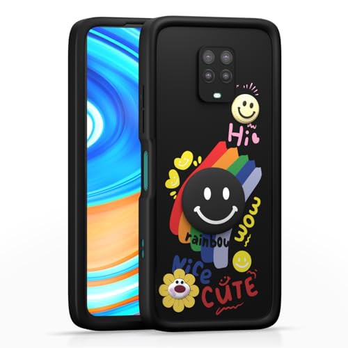 Image of Pikkme Back Cover for Redmi Note 9 Pro /Note 9 Pro Max /Poco M2 Pro /Note 10 Lite | Soft Silicone| Cute Rainbow Smile & 3D Cartoon Flower Design | Shockproof Raised Camera Protection Bumper Case (Black)