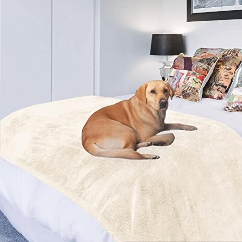 PETHUR Waterproof Dog Blanket for Bed, Soft Sherpa Fleece Dog Blanket for Large Dog, Pet Blanket for Bed Couch Sofa, Sherpa Fleece Furniture Protector, Beige, XL