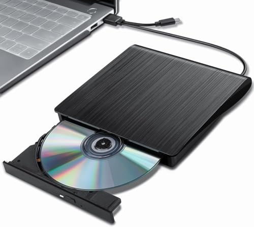 Gotega External DVD Drive USB 3.0 Type C USB C Portable CD/DVD +/-RW Disk Drive External DVD Player for Laptop CD/DVD ROM Burner Reader Compatible with Desktop PC Windows Linux OS Apple Mac