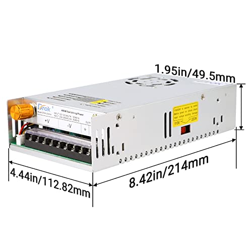 Image of DROK 24V Power Supply, AC 110V /220V to DC 0-24V 20A 480W Buck Converter Dual Display, Variable Adjustable Adapter Regulated 5V 12V 24V Volt Switching Voltage Transformer 20A Amp Charger for Lab