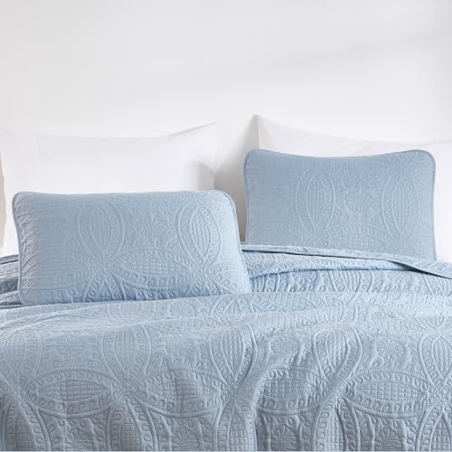 Image of Chezmoi Collection Austin King Oversized Bedspread Set, 3-Piece Pinsonic Quilted Lightweight Microfiber Bedspread Coverlet, Cool Gray