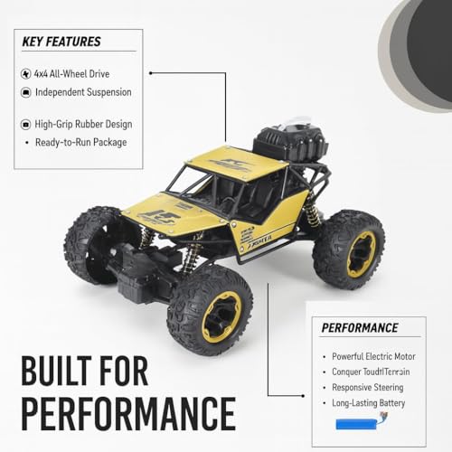 Image of Braintastic 1:18 Scale 4WD RC Rock Crawler Truck with Smoke Effect, Off-Road Remote Control Car with LED Lights, All-Terrain Tires, Rechargeable Battery, Durable Suspension for Kids & Adults
