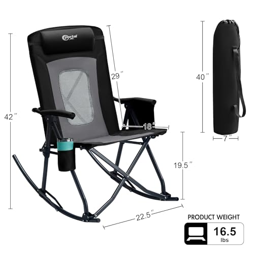 Portal Oversized Folding Rocking Camping Chair Portable Outdoor Rocker with High Back Hard Armrests Carry Bag, Supports 400 LBs, 2-Pack by Portal - Image 2