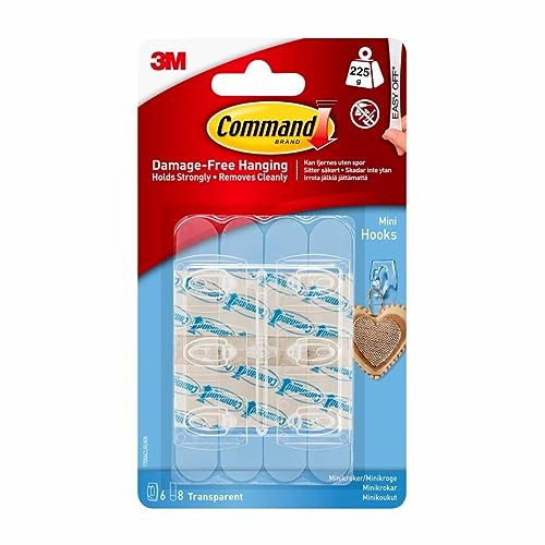 Command Mini Light Clips, Damage Free Hanging Light Clips with Adhesive Strips, No Tools Mini Wall Hooks for Hanging Back to School Dorm Organizers, Six Clear Wall Hooks and Eight Command Strips