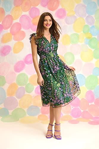 Maggy London Women's V-Neck Garden Floral Embroidered Dress Colorful Feminine Party Event Occasion Guest of4