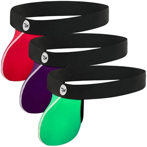 Real Men 0in Nylon Strapless Jocks D Pouch 3xl 3pk Grn/Prpl/Red