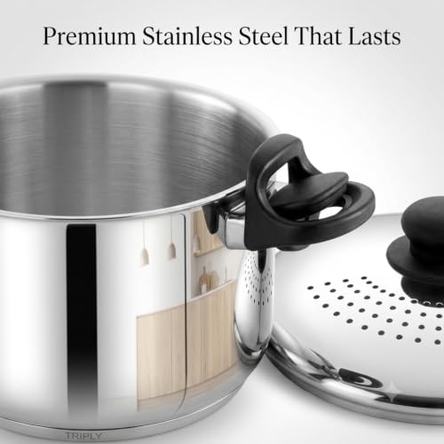 Image of Triply Base Rice Strainer Pot-4L | Cooking Strainer Pot for Pasta, Noodles, Vegetables & Rice, Anti-Locking Design, Induction Base, ISI Marked