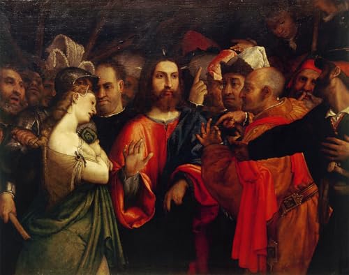 Cuadro moderno de Cristo y la adúltera de 60x90cm: pintura al óleo para hogar