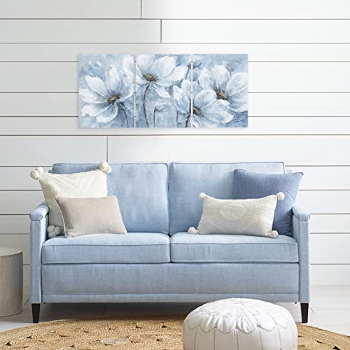 Yidepot Magnolia Flower Picture Wall Decor: Blue And White Flower Canvas Wall Art For Bedroom Floral Painting Frame Ready To Hang (12"X16"X3 Panels) #TOP6