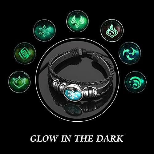 Aucuu Genshin Impact Bracelet, Unisex Animne Luminous Bracelet God's Eye Cosplay Bracelet Gift, Fortunate Wristband with 7 Pcs Elements Replacement - Fire, Ice, Wind, Grass, Rock, Thunder, Water