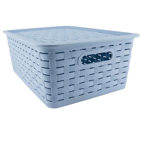 IDEËN Woven Storage Basket with Lid, 11L Capacity, Light Blue