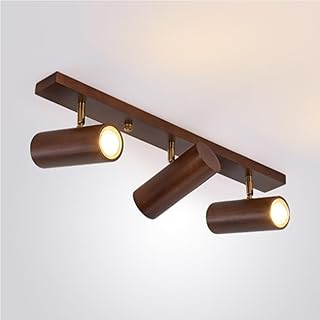 Mid Century Vintage Adjustable Wood Track Ceiling and Wall Spotlights Di...