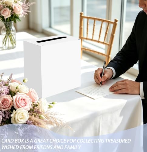 Image of SietDESEO White Card Box for Graduation Large Cardboard Gift Card Box Holder for Wedding Reception Birthday Graduation Baby Shower Raffle Ticket Box with Slot