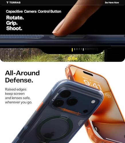 Image of TORRAS Ostand Q3 Air Original for iPhone 17 Pro Max Case, 360 Magnetic Stand, MagSafe Compatible, Mil-Grade Drop Tested, Camera Control Button, Shockproof for 17 Pro Max Cover, Midnight Blue