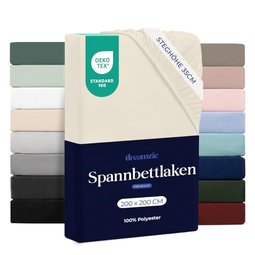 Dreamzie Spannbettlaken 200 x 200 cm für Dicke Matratzen bis 33 cm 100% Polyester-Mikrofaser Beige Zertifiziert ohne Chemikalien (Oeko Tex) Spannbettlaken mit Rundumgummizug