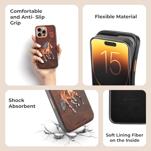 Image of PULOKA - Mobile Cover Compatible for iPhone 16 Pro- Horse Embroidery - Sleek & Stylish - Protective & Anti Scratch Phone Cover Vegan Leather Back Case - Men & Women - Santa Barbara Polo (Brown)