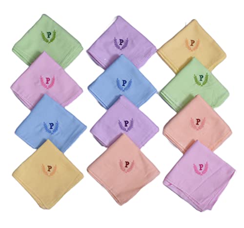Image of ANTONIA Personalized Cotton Women's Handkerchiefs with Embroidered Initials, Assorted Colours (33 cm x 33 cm)