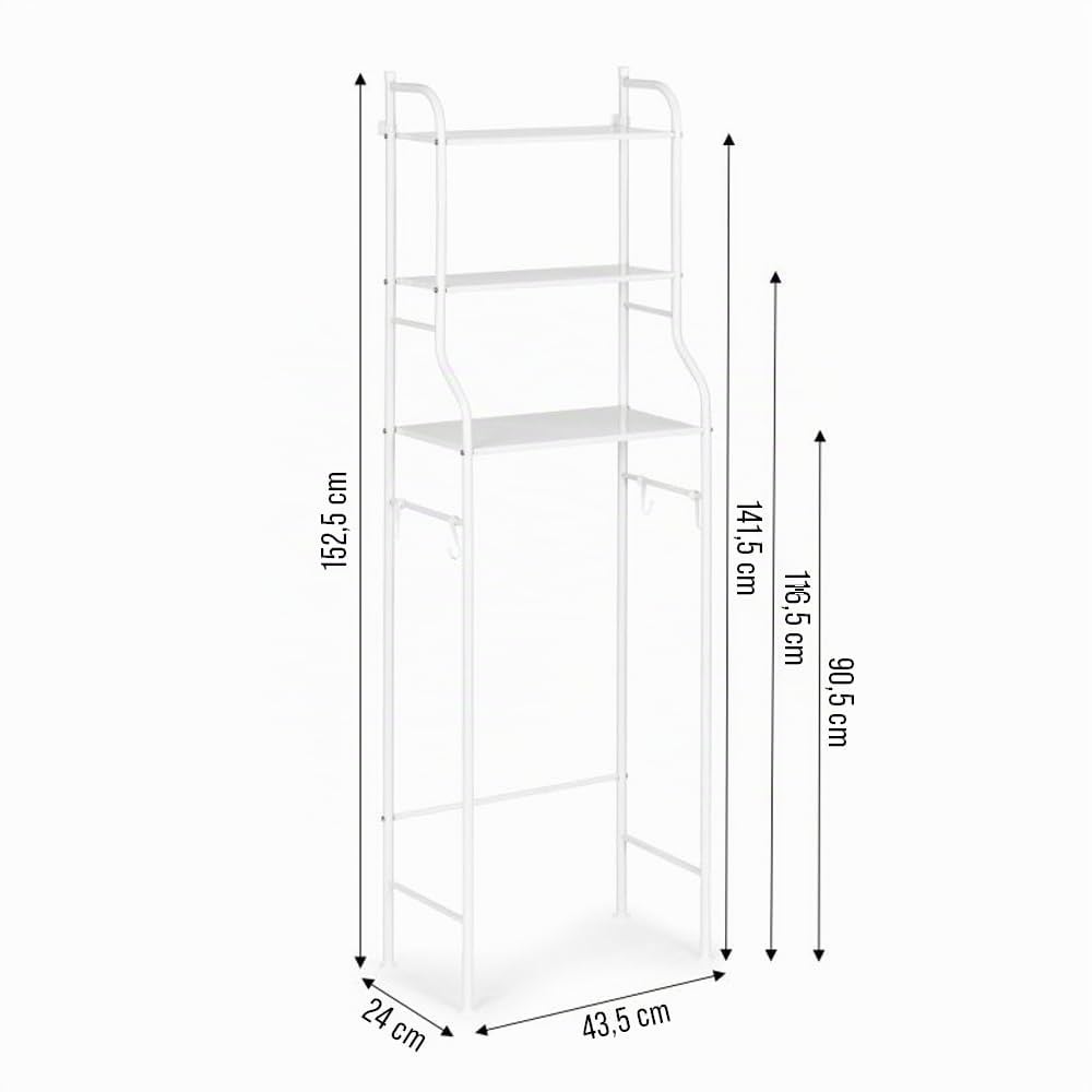 Mensola da bagno su WC – 3 ripiani – Scaffale in metallo bianco per accessori da bagno, asciugamani, prodotti per la pulizia – Mensola salvaspazio su WC o lavatrice