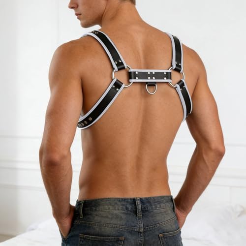 Corsé erótico ajustable para hombre negro prenda elegante estilo bondage refinada 4