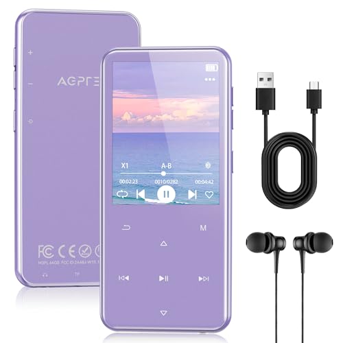 AGPTEK Lettore MP3 Bluetooth 5.3, Lettore Musicale da 64 GB in Metallo, Schermo da 2,4', qualità Sonora HiFi, MP4 con Pulsanti Touch, Altoparlante, Radio FM, Registratore, 60 Ore di Musica - Viola