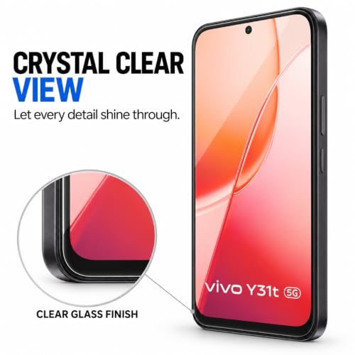 Image of ArmourPro Tempered Glass for Vivo Y31t 5G - 9H Screen Protector with Black Border, Anti Scratch, Edge-to-Edge Coverage, HD Clarity, Smooth Touch, Case Friendly | Black