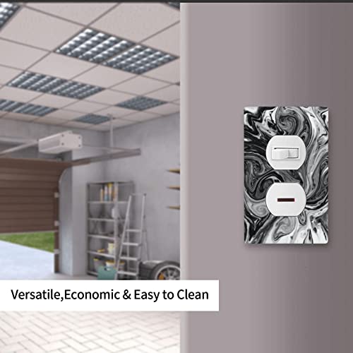 Marble Print Single Duplex Outlet Wall Plate Decorative 1 Gang Receptacle Light Switch Cover For Kitchen Home Bathroom Faceplate 4.50 X 2.76 Inch Black White #TOP6