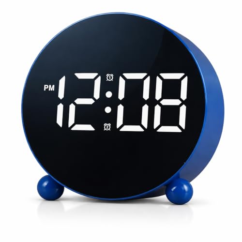 Image of Zollyss Digital Table Clock for Study Table | Blue | Round LED Display with Double Bell | Digital Alarm Clock with 3 Brightness Levels | for Bedroom or Office